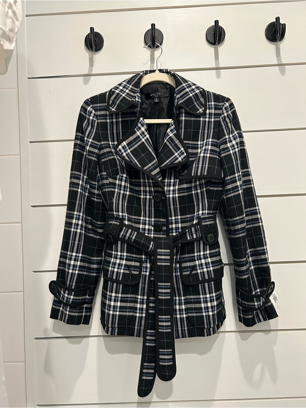 Nine West Plaid Belted Blazer Jacket Women’s Size 6 Multi Color Tailored
